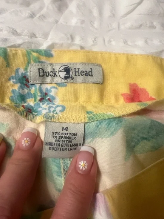 Vintage Duck Head 90s Floral High Waist Crop Pants Yellow Pink Size 14 - Picture 3 of 7